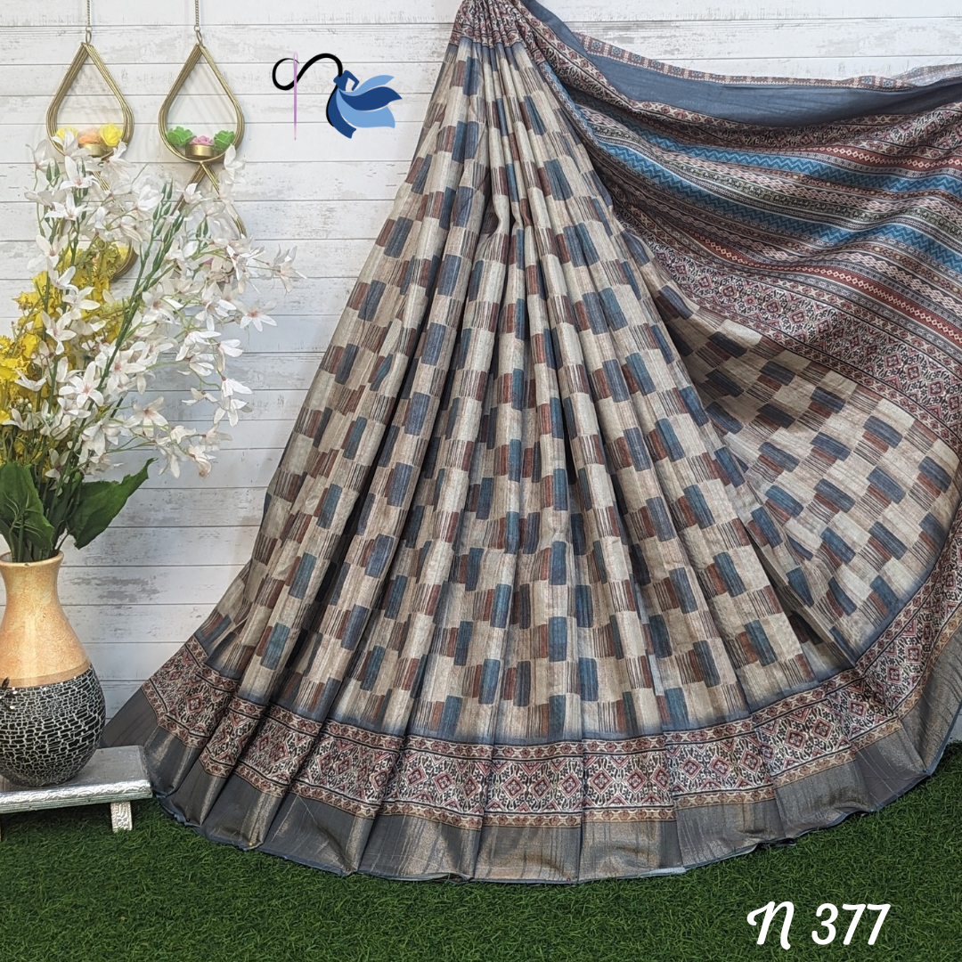 Elegant Grey Matka Tussar Silk Saree with Intricate Floral Motifs